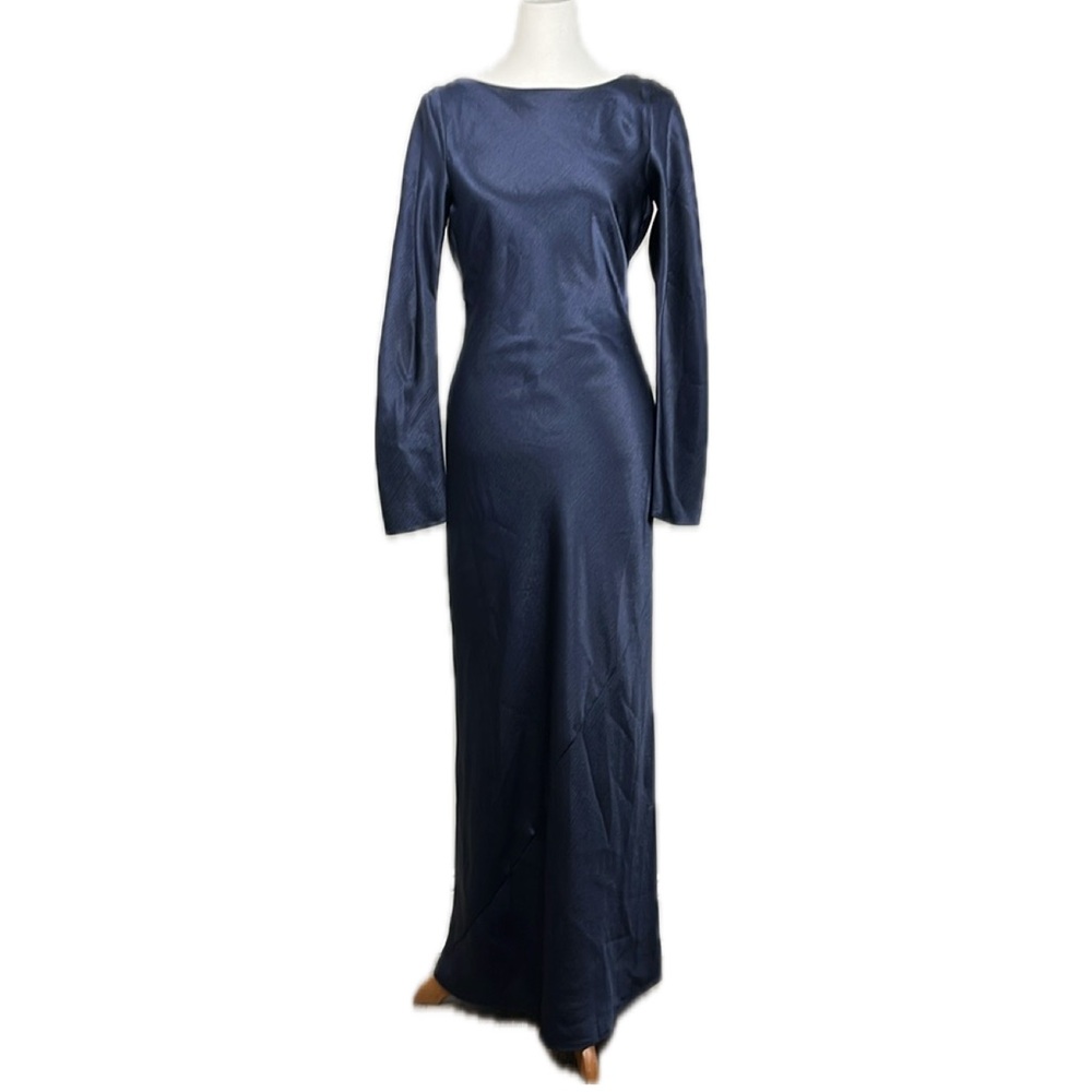 Textured Satin Long Sleeved Cowl Back Maxi Slip Dress Size ST Formal Gala Prom
